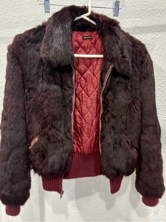 Vintage Jackets & Blazers - Vintage Fur Bomber Jacket sz S - Deep Red/ Maroon